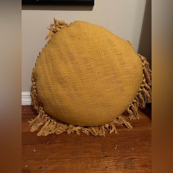Round Yellow Fringe Pillow - Picture 3 of 4